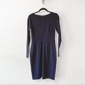 Lark & Ro Preppy Fall Winter Chic Casual Shift V Neck Midi Dress‎ Navy Blue